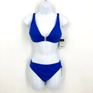 LAUREN RALPH LAUREN Beach Club Bikini Set Size 8 Royal Blue Ring Halter NWT